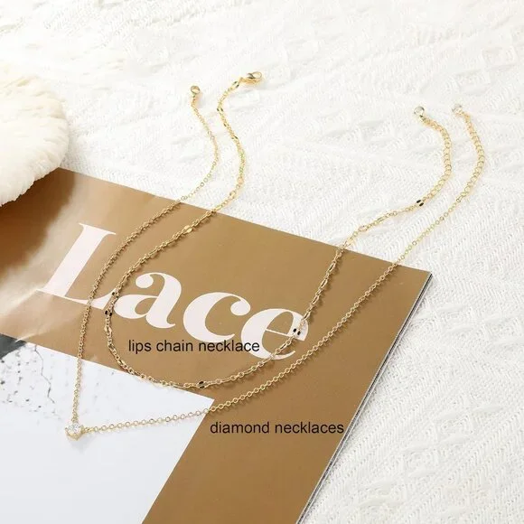 Tewiky Diamond Necklaces Layered Lace Chain & CZ Gold Jewelry Gifts - Picture 6 of 7